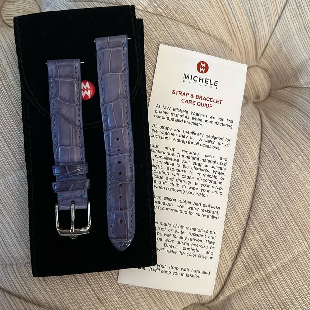 Genuine alligator Michele watch band size 16mm indigo blue